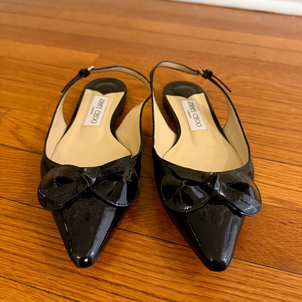 Jimmy Choo Blare Flat Black Patent Leather Slingbacks